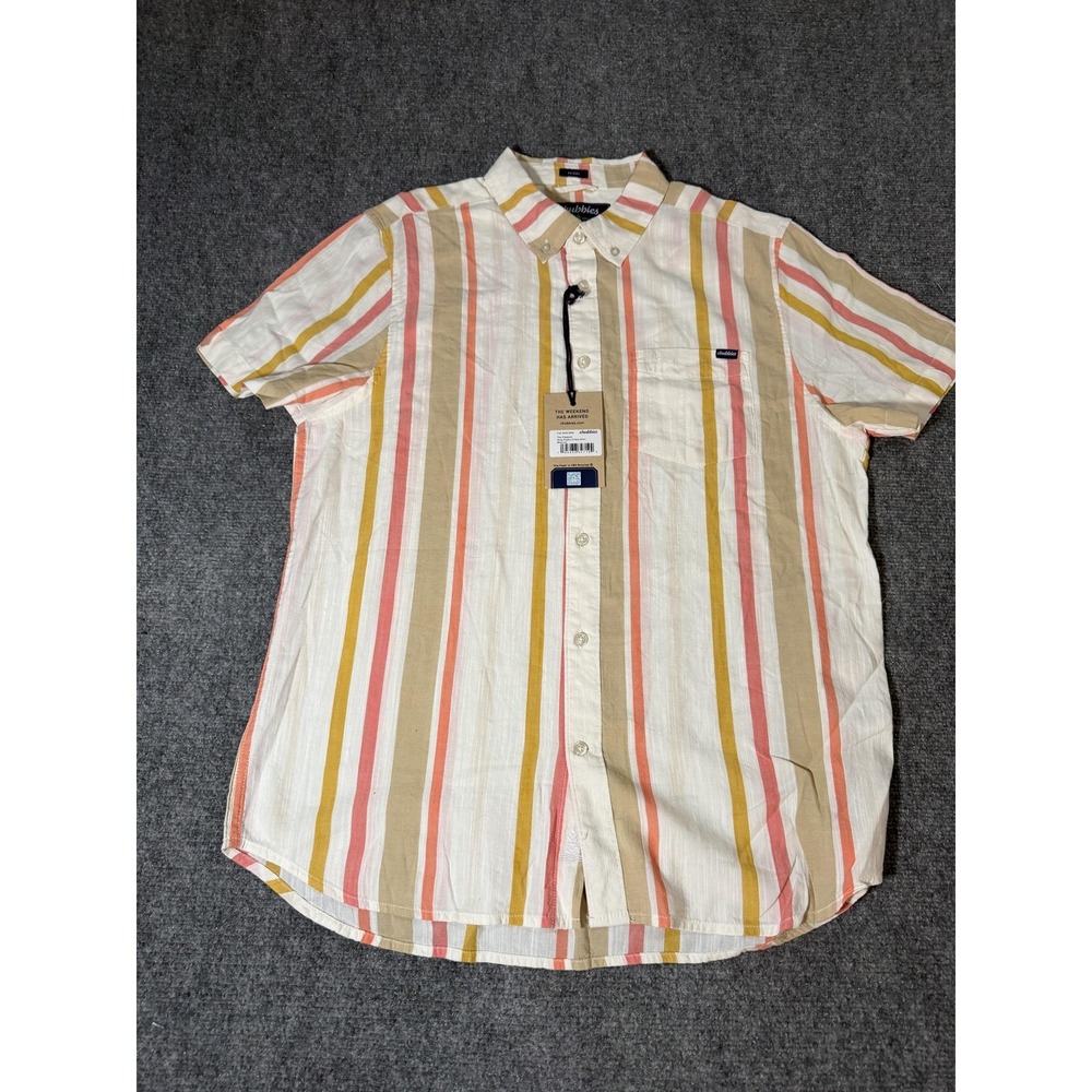 Chubbies Shirt Mens Medium Multicolor Stripe Short Sleeve Button Up Slub Poplin